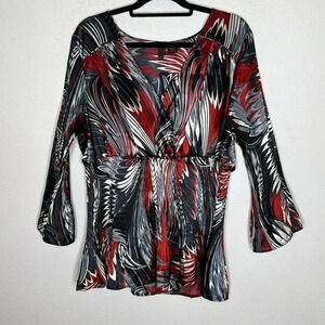 Serenade plus size 2X lightweight blouse in black/red/white